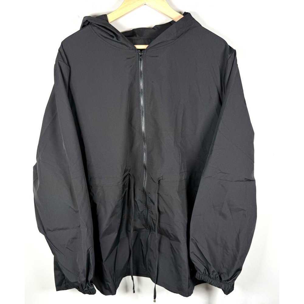Curvsy Women's Black Hooded Trench Windbreaker Jacket Size 5X‎ NEW